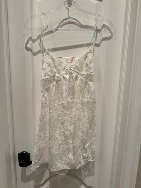 For Love & Lemons White Floral Lace Slip Chemise with Green Embroidery